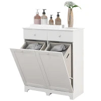 Mobile da bagno, mobile portaoggetti, con cesti per il bucato pieghevoli 2 cassetti, 78L x 40l x 90,5H cm, bianco