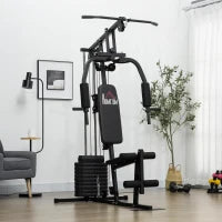 Stazione Fitness con Pesi da 45kg per Allenamento a Casa, 135x103x210cm, Nero