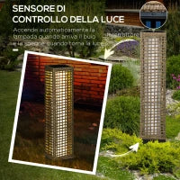 Lampada Solare da Giardino con Pannello di Ricarica, in Acciaio e Rattan, 15.5x15.5x69 cm, Nero e Marrone