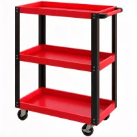 Carrello Porta Attrezzi a 3 Ripiani in Metallo e PP, 70.5x35x82.5 cm, Rosso e Nero