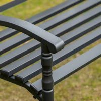 Panchina da Giardino in Acciaio a 2 Posti con Schienale Alto e Braccioli, 128x62.5x81.5 cm, Nero