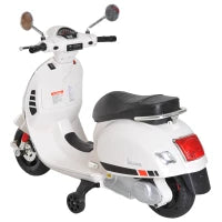 Moto Elettrica per Bambini Design Vespa, Batteria 6V con Suoni e Luci, Età 3-6 Anni, Bianco