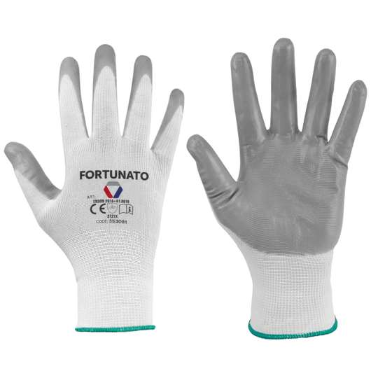 Guanti in poliestere con palmo in nitrile per lavori leggeri