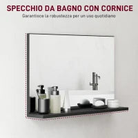 kleankin Specchio Bagno da Parete con Mensola Design Moderno e Multiuso, 60x12x40 cm, Nero
