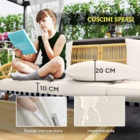 Set da Giardino 4 Pezzi con Divano 3 Posti, 2 Poltrone e Tavolino Basso in Rattan PE e Acciaio Multicolore