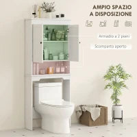 Mobile sopra WC con 3 Mensole Chiuse e Ripiano Aperto, in Legno, 65x22x161 cm, Bianco