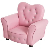 Poltroncina per Bambini Imbottita, Poltrona per cameretta con Rivestimento in PVC e Struttura in Legno, 59x41.5x49cm, Rosa