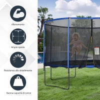 Trampolino Elastico da Esterno, Tappeto Elastico per Bambini e Adulti da Giardino con Rete di Sicurezza e Bordo Imbottito, Giochi da Giardino e Casa, Ø426x269cm, Blu e Nero