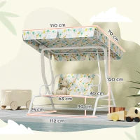 Dondolo per Bambini da Esterno a 2 Posti con Tettuccio Regolabile e Cinture di Sicurezza, 112x75x120 cm, Bianco