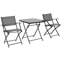Set da Giardino per 2 Persone con 1 Tavolo e 2 Sedie Pieghevoli, Set per Terrazze, in Metallo, Nero e Grigio