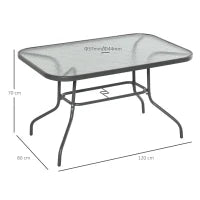 Tavolo da Giardino con Foro per Ombrellone, Arredamento da Esterno in Metallo e Vetro 120x80x70cm Grigio