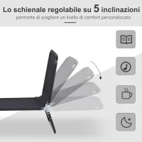 Sdraio da Giardino Pieghevole con Schienale Regolabile, Acciaio e Tessuto Oxford, 188x56x28cm, Nero