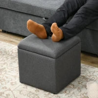 Pouf Contenitore Imbottito in Tessuto Teddy Morbido per Salotto e Camera, 39x39x39cm, Grigio