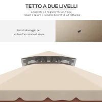 Gazebo da Giardino 4x4m Esagonale con Doppio Tetto e Tende Laterali Rimovibili, Marrone