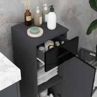kleankin Mobiletto Bagno in Truciolato con Cassetto e Armadietto a 2 Livelli Regolabili, 30x30x82 cm, Nero e Grigio