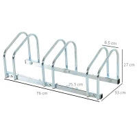 Rastrelliera Portabiciclette Parcheggio per 3 Biciclette in Acciaio, 76x33x27 cm, Argento