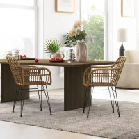 Set di 2 sedie in stile boho, sedie da cucina, rattan PE, 56 x 60 x 79 cm, Naturale + Nero