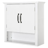 Armadietto 2 Ripiani Montabile a Parete da Parete Cucina Bagno Legno 60x19,8x58cm Bianco