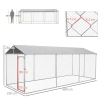 Kennel per Cani da Esterno con Tetto Impermeabile in Tessuto Oxford e Acciaio, 6x2.3x2.3m, Argento