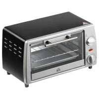 Fornetto Elettrico 10L Temperatura Regolabile e Timer, Griglia e Teglia Incluse, 750W, 36.5x26x22cm, Argento Nero