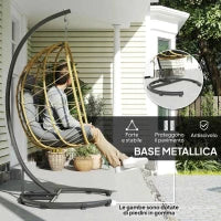 Poltrona Sospesa e Pieghevole con Cuscini, in Acciaio e Rattan PE, 102x102x195 cm, Nera Grigia e Beige