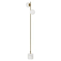 Lampada da Terra con 2 Paralumi a Sfera e Interruttore a Pedale, 35x35x165cm, Oro e Bianco