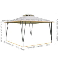Gazebo da Giardino 3.5x3.5m in Metallo e Poliestere Beige con Doppio Tettuccio