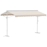 Tenda Parasole a Doppia Pendenza 4 x 3 m, Retrattile Manualmente, Inclinazione Regolabile, Anti-UV, in Acciaio e Poliestere Impermeabile, Beige