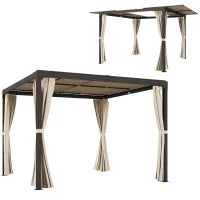 Gazebo Pergola con Tende Laterali e Tetto Apribile in Alluminio e Acciaio, 3x3m, Beige