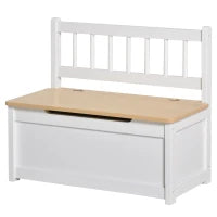 Cassapanca per Bambini 2 in 1 in Legno con Pistone per Chiusura Sicura, 60x30x50cm Bianco e Legno Naturale