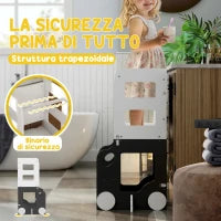 Scala Montessori 4 in 1 per Bambini con 2 Lavagne e Set Tavolo e Sedia, in Legno, 58x46x92 cm, Bianco