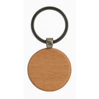 Portachiavi rotondo personalizzato in legno con logo geometrico blu scuro