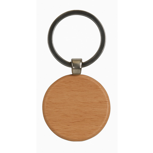 Portachiavi rotondo personalizzato in legno con logo geometrico blu scuro