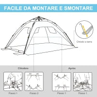 Tenda da Spiaggia Pop Up con Porta a Cerniera, in Poliestere e Fibra di Vetro, 220x173x120 cm, Blu Chiaro e Giallo