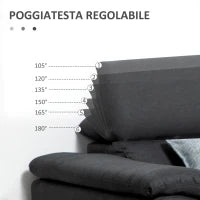 Divano Angolare 3 Posti in Tessuto con Poggiatesta Regolabili, 249.5x162.5x95cm, Grigio Scuro