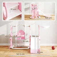Scivolo e altalena per bambini 4 in 1 con cestino da basket, scivolo e altalena, 147,5x160x107cm, Rosa
