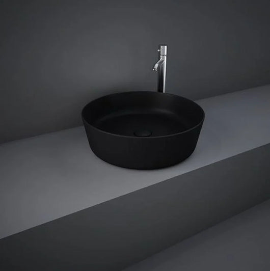 Lavabo tondo da appoggio in ceramica Nero Matt senza foro rubinetto - Feeling Rak Ceramics