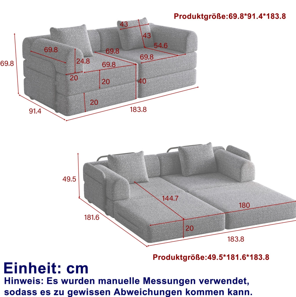 Divano letto singolo 2 in 1 con vano portaoggetti nel bracciolo in chenille grigio