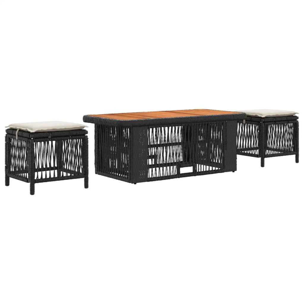 Set da Pranzo per Giardino 4 pz Nero e Crema polyrattan 42026753
