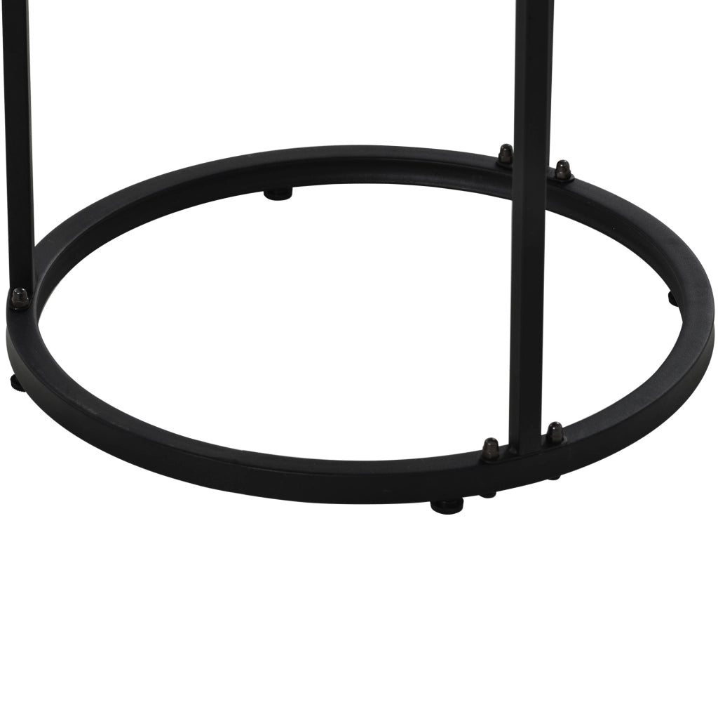 Set 2 tavolini da salotto rotondi impilabili in MDF effetto rovere con struttura in metallo