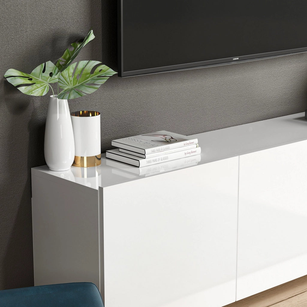 Osidda, Mobile Porta tv 3 Ante, 150x31x44h cm Bianco