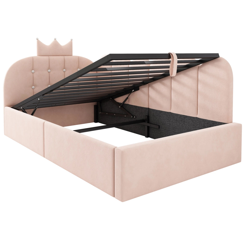 Letto da giorno 90x200 cm con contenitore idraulico; velluto rosa