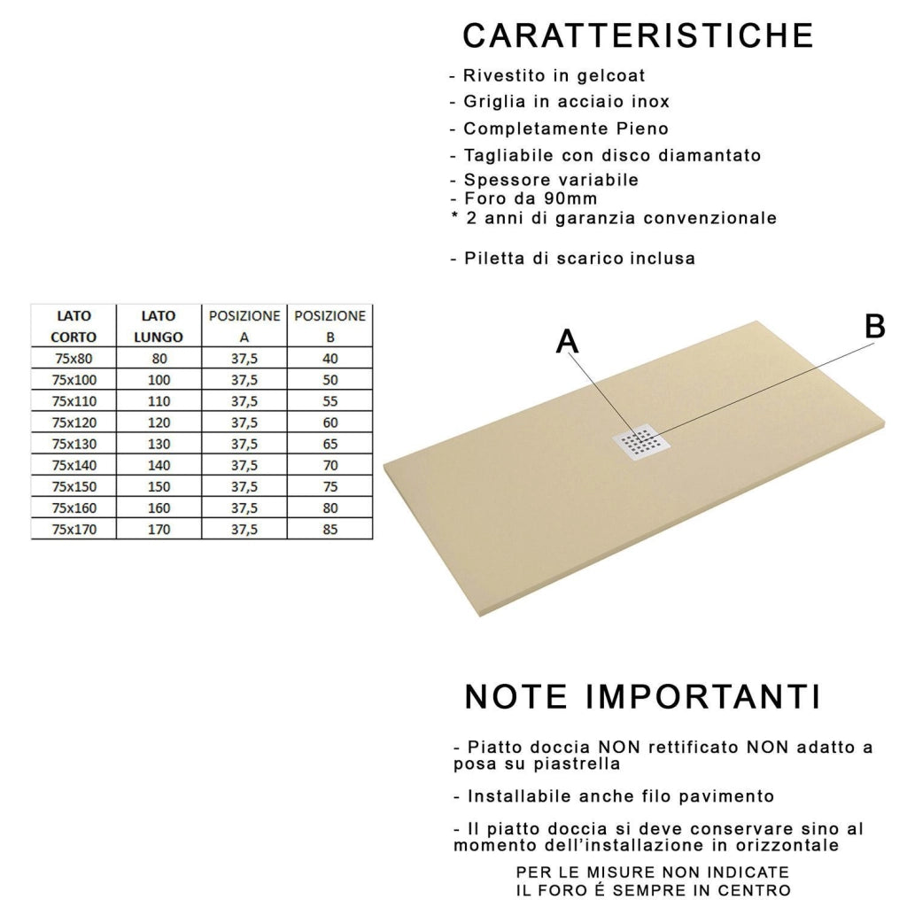 Piatto Doccia in Pietra 70x120 cm Bonussi Ardesia Stone Central Marrone