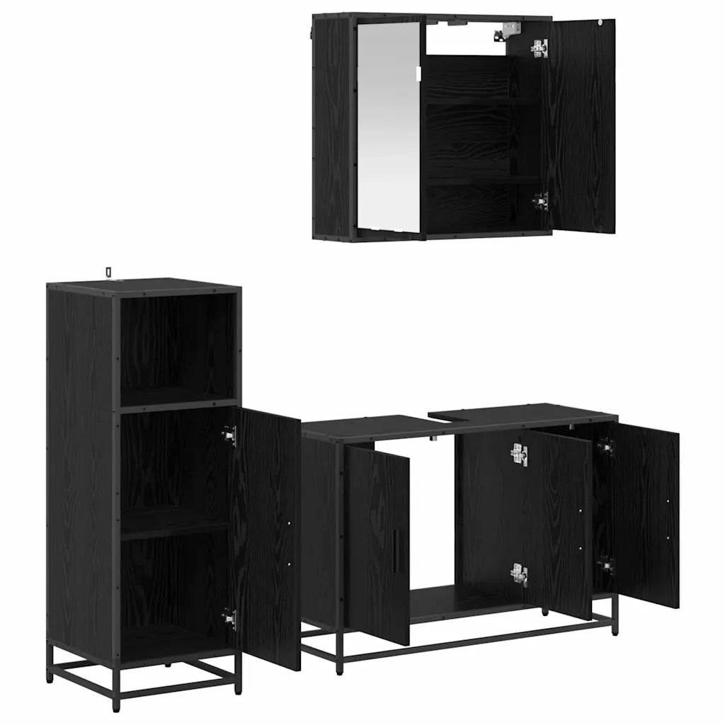 Set di mobili per il bagno 3 pcs Rovere Nero Legno multistrato