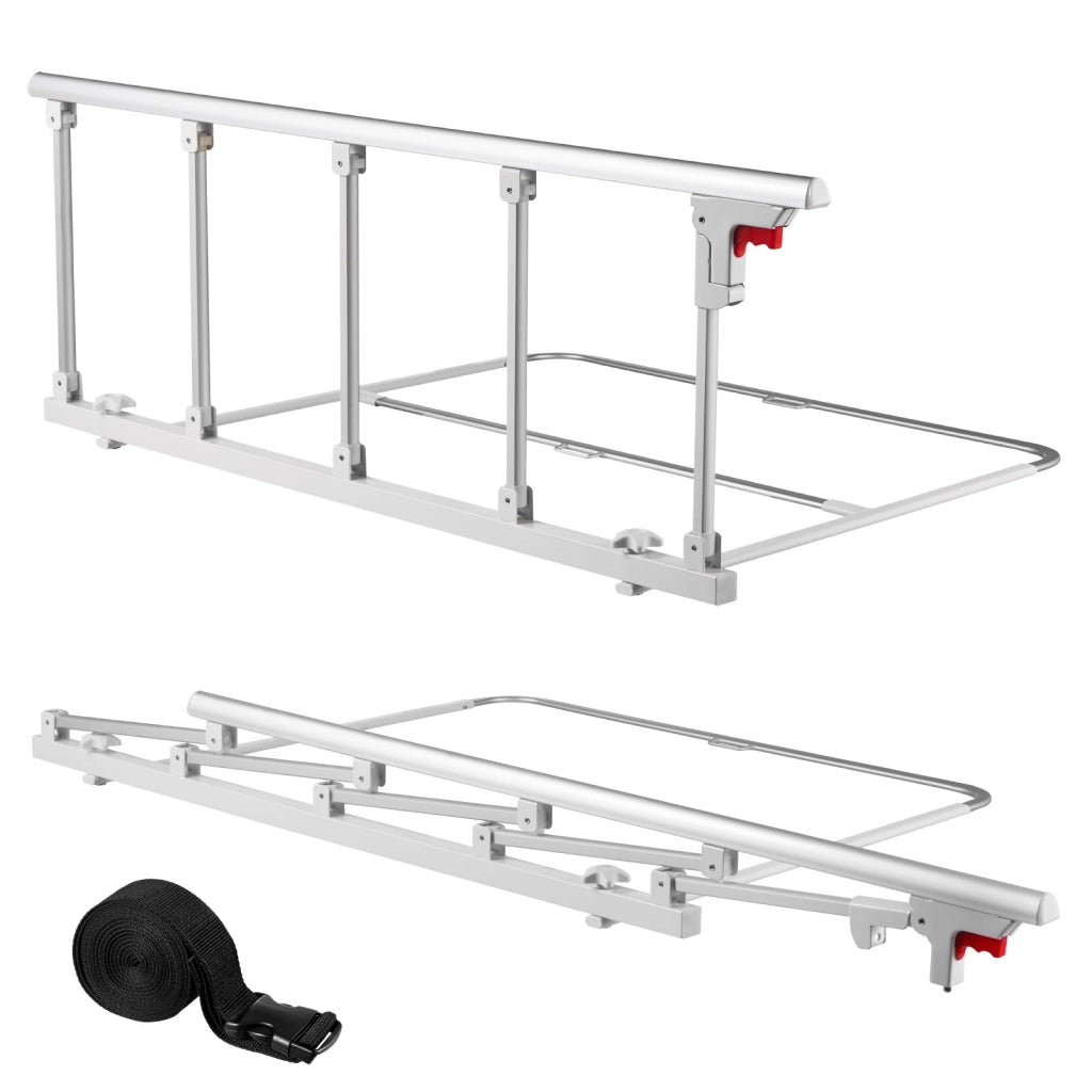 HFK-5124-1 Sponda Letto Pieghevole 122 cm in Metallo per Casa, Barra di Supporto Regolabile con Cinghia di Fissaggio, Bianco