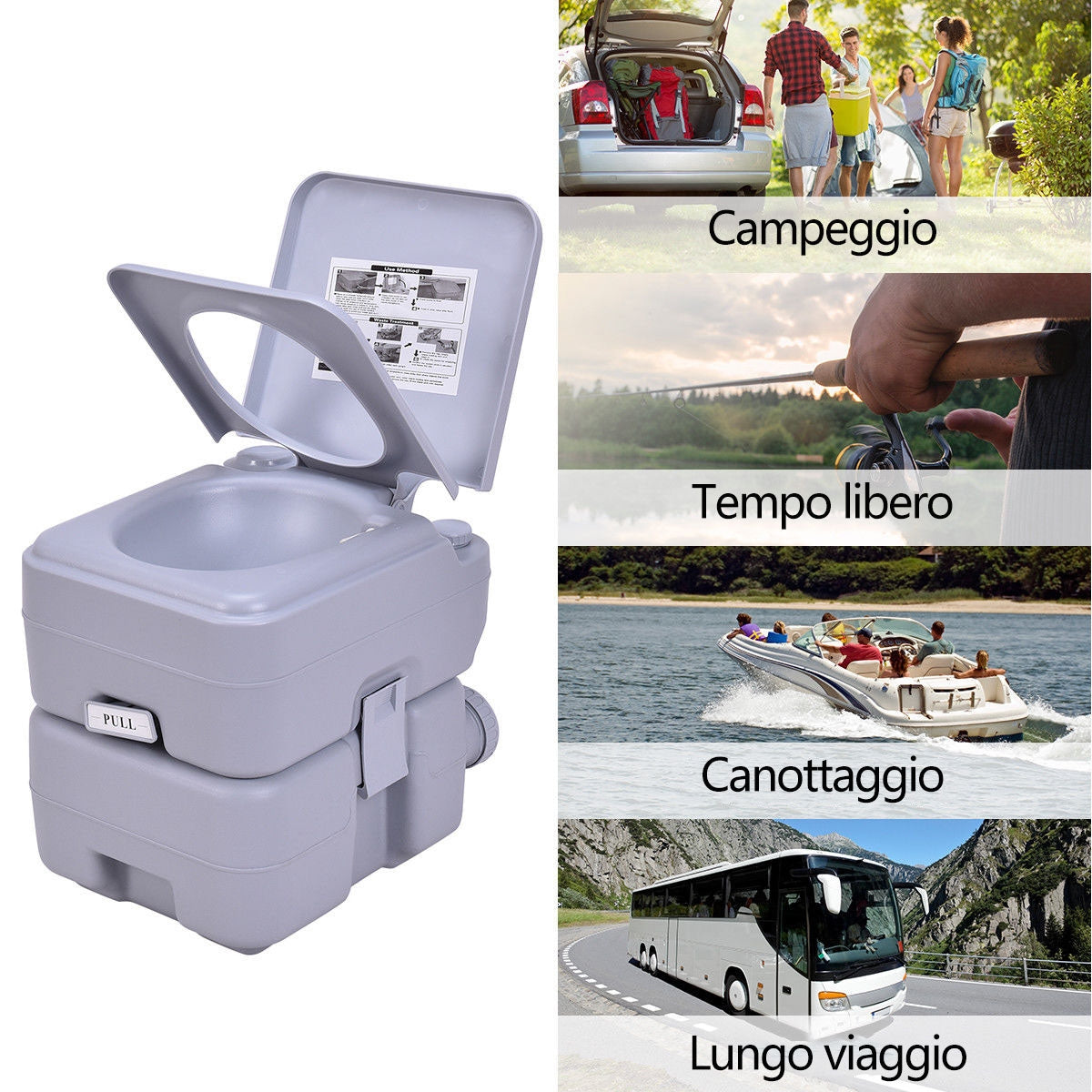 20L Toilette portatile chimico da campeggio WC da campeggio carico 100kg Grigio-Docce e toilette portatili