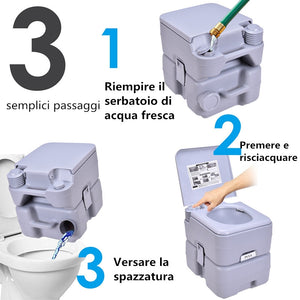 20L Toilette portatile chimico da campeggio WC da campeggio carico 100kg Grigio-Docce e toilette portatili