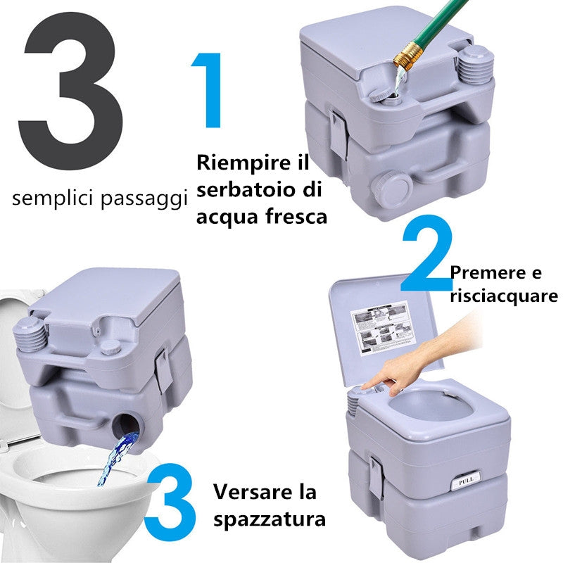 20L Toilette portatile chimico da campeggio WC da campeggio carico 100kg Grigio-Docce e toilette portatili