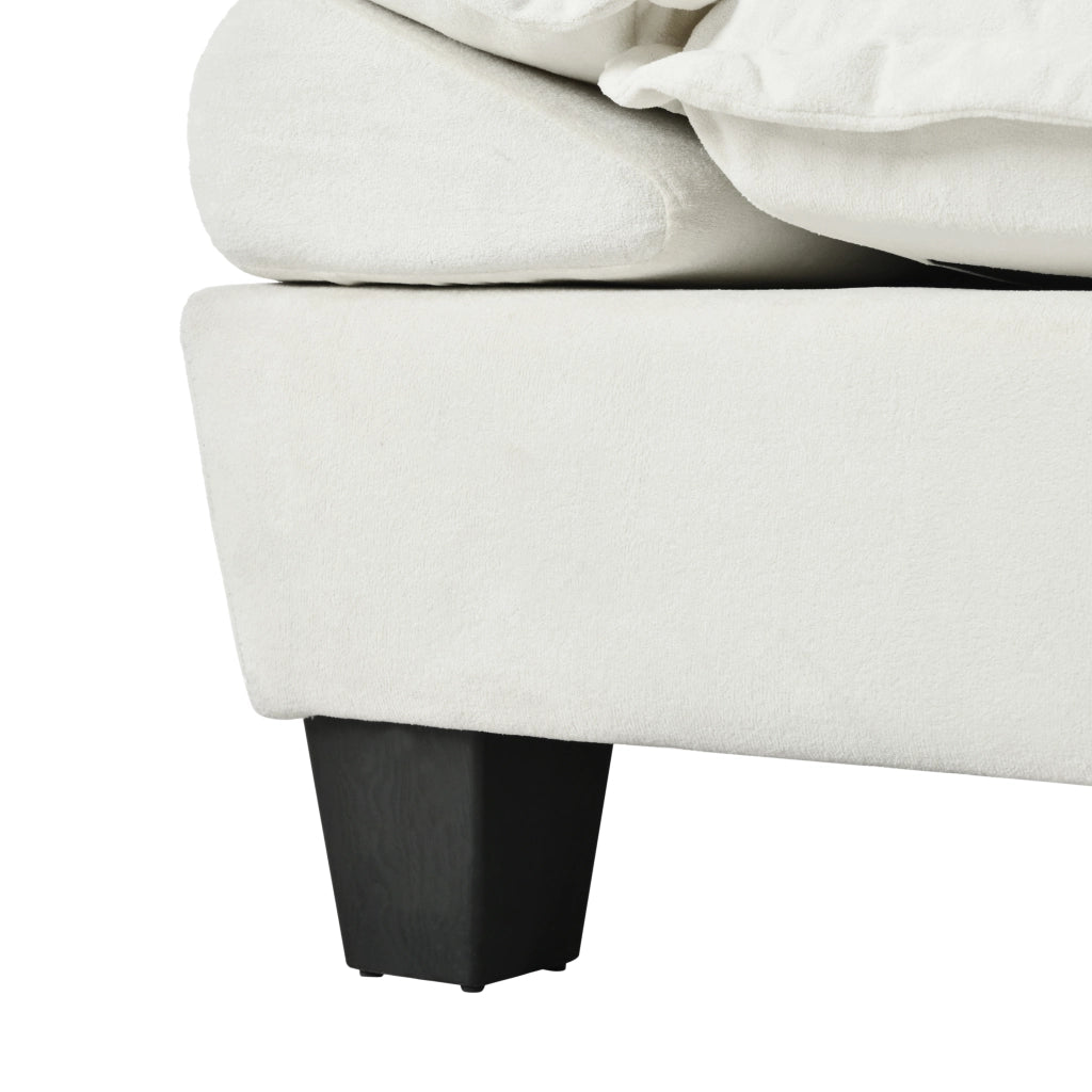 Divano modulare a U con ispirazione a vela, pouf mobile e braccioli rimovibili, in chenille beige, 332 × 151 × 90 cm