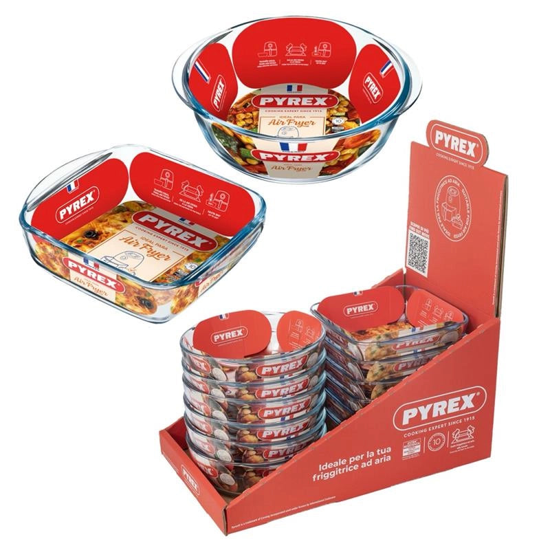 PYREX TEGLIE PER FRIGGITRICI AD ARIA DA 2 LITRI IN VETRO CON MANICI - FORMA ASSORTITA